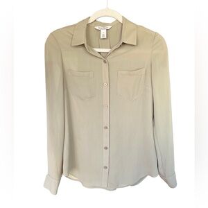 WHITE HOUSE BLACK MARKET Taupe Button-Up Blouse